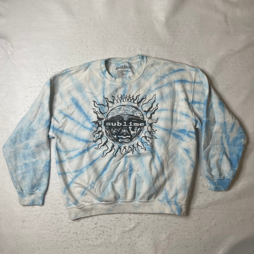 Sublime Sun Logo Tie Dye Sweatshirt‎ Blue White Mens Large Crewneck Pullover